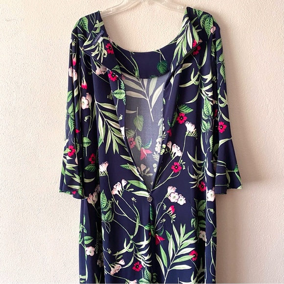 Tommy Hilfiger Floral Bell Sleeve Sky Captain Fern Blue Green Dress Size 16 - Picture 12 of 16